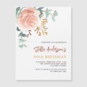 Rose Gold Blumengrün Luxus Geburtstag Magneteinladung (Vorderseite)