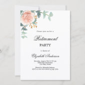 Rose Gold Blumengrün Pensionierung Party Einladung (Vorderseite)