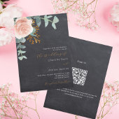 Rose Gold Blumenklatsche QR Luxushochzeit Einladung