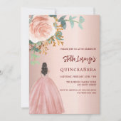 Rose Gold Blumenkleid Quinceanera Luxus Einladung (Vorderseite)