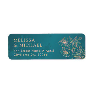 Rose Gold Blumenlinie Kunst Teal Hochzeit
