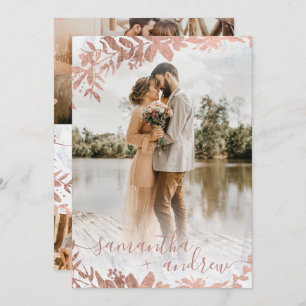 Rose Gold Blumenmarmor Drehbuch 5 Foto Hochzeit Einladung