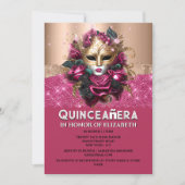 Rose Gold Blumenmasquerade Quinceañera Geburtstag Einladung (Vorderseite)