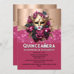 Rose Gold Blumenmasquerade Quinceañera Geburtstag Einladung