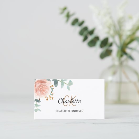 Rose Gold Blumenmonogramm Qr-Code Visitenkarte (Stehend Vorderseite)