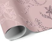 Rose Gold Blumenmuster auf Rosa Rosa Geschenkpapier (Rolleneckpunkt)