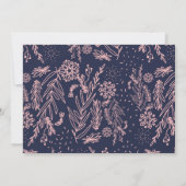 Rose Gold Blumenmuster Navy Blue Stilvolle Hochzei Einladung (Rückseite)