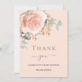Rose gold Blumenpfirsich Kinderdusche danke Karte (Vorderseite)