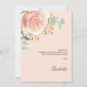 Rose gold Blumenpfirsich Kinderdusche danke Karte (Rückseite)