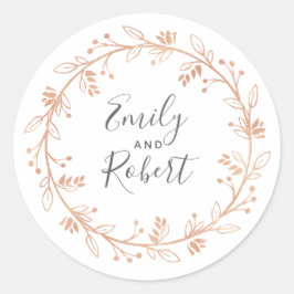 Rose Gold Blumenreath Moderne Hochzeit Runder Aufkleber
