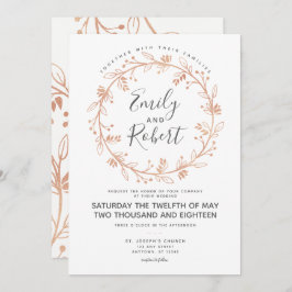 Rose Gold Blumenreath Moderne Hochzeitseinladung Einladung