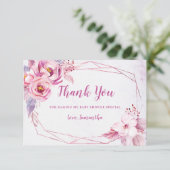 Rose Gold Blumenrosa Lila geometrische Babydusche Dankeskarte (Stehend Vorderseite)