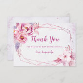 Rose Gold Blumenrosa Lila geometrische Babydusche Dankeskarte (Vorne/Hinten)