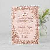 Rose Gold Blumenrot Rosa Tiara Chic Quinceanera Folieneinladung (Stehend vorne)