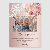 Rose gold Blumenspitze Foto Danke Magnet (Vorderseite)