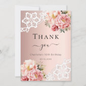 Rose Gold Blumenstand Geburtstag Dankeschön-Karte Einladung (Vorderseite)