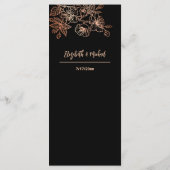 Rose Gold Blumenstrauch Art Black Wedding Menükarte (Rückseite)