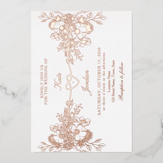 Rose Gold Blumenstrauß Folieneinladung (Vorderseite)