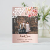 Rose Gold Blumenstrauß Hochzeit danke Karte (Stehend Vorderseite)