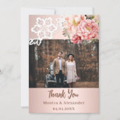 Rose Gold Blumenstrauß Hochzeit Foto Dankeschön Ka Einladung (Vorderseite)