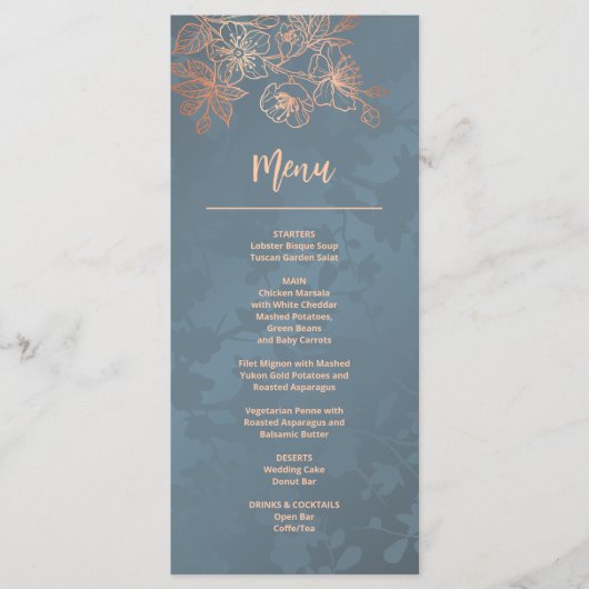 Rose Gold Blumenstrauß Menükarte (Vorderseite)