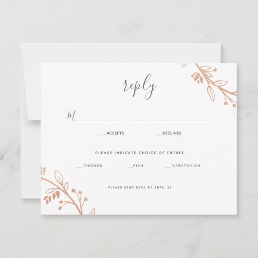 Rose Gold Blumenstrauß Moderne Hochzeitskarte2 RSVP Karte (Vorderseite)
