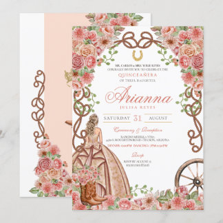 Rose Gold Blumenstrauß Western Elegante Quinceñera Einladung