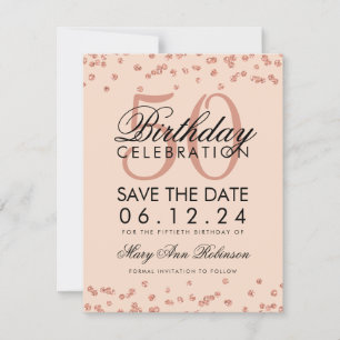 Rose Gold Blush 50. Geburtstag Rett Datum Confetti Save The Date
