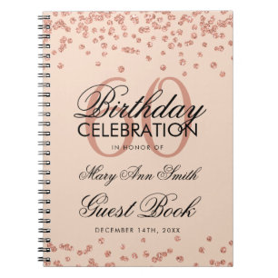 Rose Gold Blush 60. Geburtstag Gästebuch Confetti Notizblock