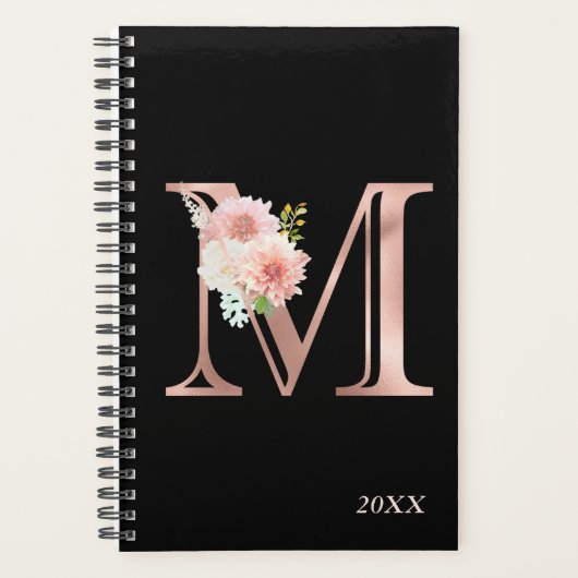 Rose Gold Blush Bloral Jährlicher Monogramm Letter Planer (Vorderseite)
