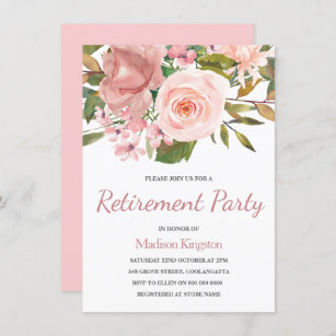 Rose Gold & Blush Blume Altersvorsorge Party Einla Einladung