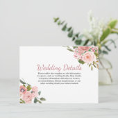 Rose Gold Blush Blume Hochzeitsempfehlung Details Einladung (Stehend Vorderseite)