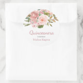 Rose Gold & Blush Blume Quinceanera Gefallen Runder Aufkleber (Tasche)