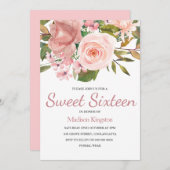 Rose Gold & Blush Blume Sweet 16 Einladung (Vorne/Hinten)