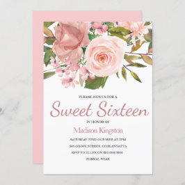Rose Gold & Blush Blume Sweet 16 Einladung
