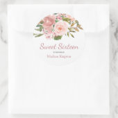 Rose Gold & Blush Blume Sweet 16 Gefallen Runder Aufkleber (Tasche)