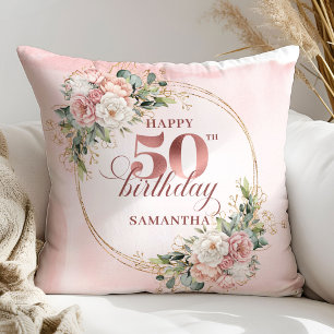 Rose Gold Blush Blumenkissen zum 50. Geburtstag Kissen