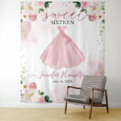 Rose Gold Blush Blumenkleid Sweet 16 Hintergrund Wandteppich (Beispiel)