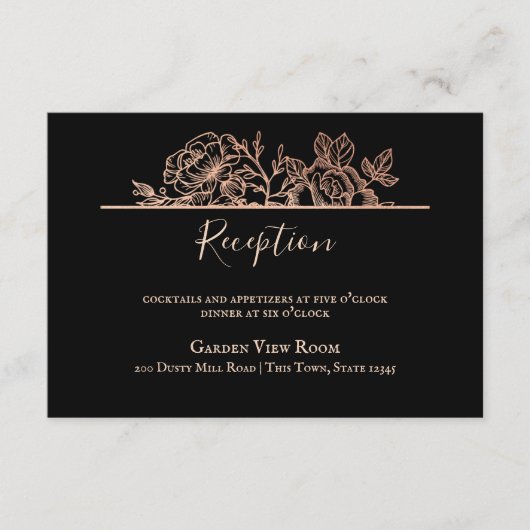 Rose Gold Blush Blumenzettel Hochzeitsinformatione Begleitkarte (Vorderseite)