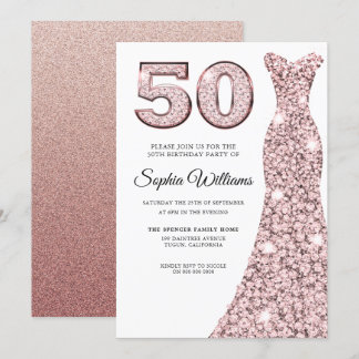 Rose Gold Blush Dress Frauen 50. Geburtstagsparty Einladung