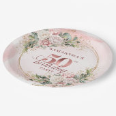 Rose Gold Blush Floral 50th Birthday Paper Plates Pappteller (Schrägansicht)