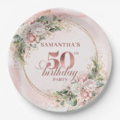 Rose Gold Blush Floral 50th Birthday Paper Plates Pappteller (Vorderseite)