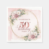 Rose Gold Blush Floral 50th Birthday Party Napkins Serviette (Vorderseite)