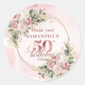 Rose Gold Blush Floral Greenery 50th Birthday  Runder Aufkleber (Vorderseite)