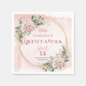 Rose Gold Blush Floral Greenery Napkin Mis Quince Serviette (Vorderseite)