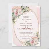 Rose Gold Blush Floral Greenery Wedding Invitation Einladung (Vorderseite)