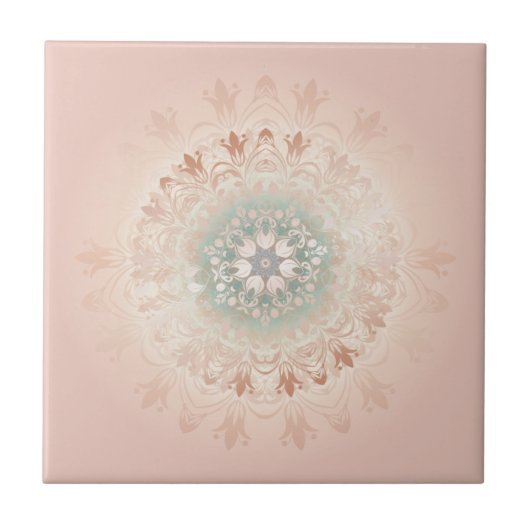 Rose Gold Blush Floral Mandala Fliese (Vorderseite)