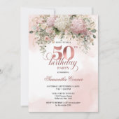 Rose Gold Blush Garden Floral 50th Birthday Invite Einladung (Vorderseite)