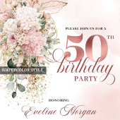 Rose Gold Blush Garden Floral 50th Birthday Invite Einladung