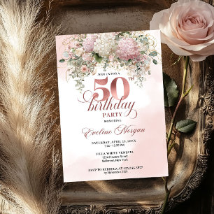 Rose Gold Blush Garten Blumen 50. Geburtstagseinla Einladung